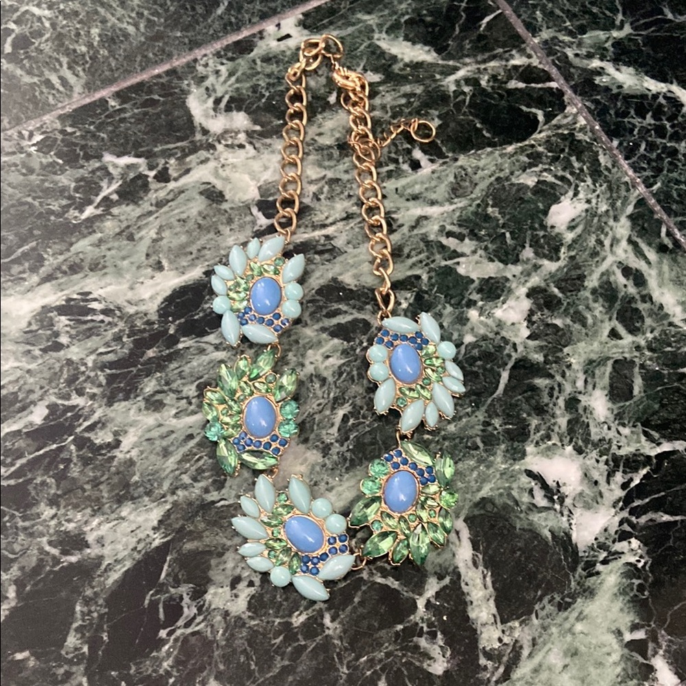 Elegant Blue and Green Floral Necklace